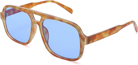 Retro Aviator Sunglasses for Women Men, Trendy Square 70s Vintage Shades Sun Glasses UV400 Protection