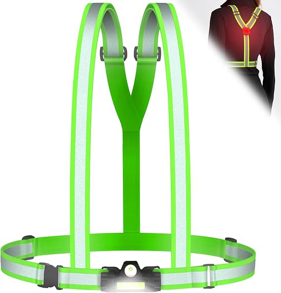 LED Reflective Sash Safety Gear, Running Lights for Runners at Night, High Visibility USB Rechargeable Light for Jogging Running Cycling Walking Motorcycle.