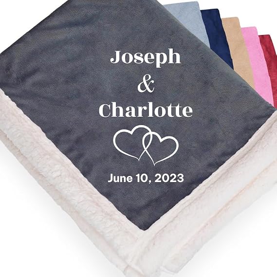 Personalized Anniversary Sherpa Throw Blankets - 50"x60" Reversible Micro Mink & Sherpa Winter Blanket - Super Soft and Cozy Blanket for Couples - Hearts - Dark Gray
