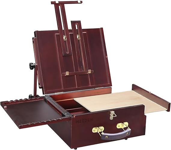 MEEDEN Artist Pochade Box, Portable French Easel, Sketch Easel Box with Storage, Plein Air Easel for Painting with Nylon Carry Bag, Makes Outdoor Painting Easy and Fun, Walnut