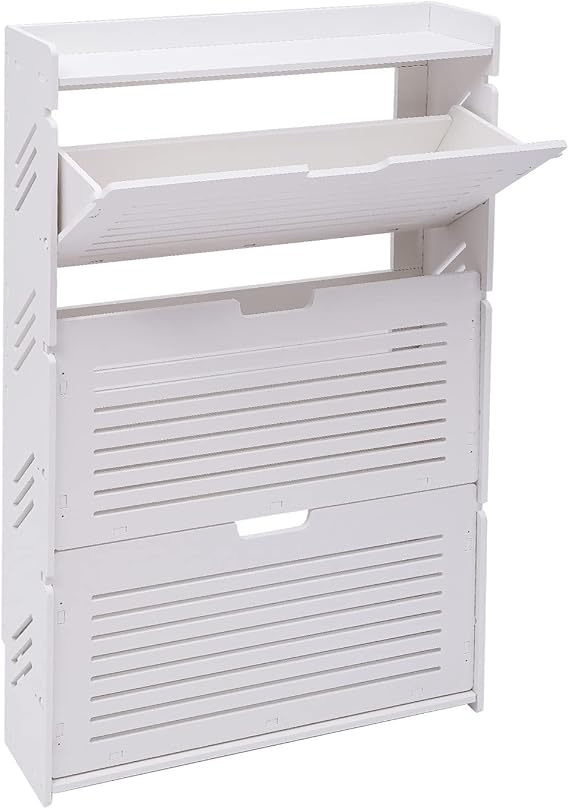 Shoe Cabinet for Entryway, Free Standing Tipping Bucket Shoes Cabinets, Shoes Storage Cabinet with 3 Flip Drawers, Modern Shoes Organizer, 27.56x6.69x42.91in
