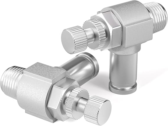 TAILONZ PNEUMATIC 304 Stainless Steel Push to Connect Air Line Fitting Air Flow Control Valve 1/4 Inch od 1/4 Inch NPT Elbow 90 Degree Air Speed Fitting Push Lock SL-1/4-N1(Pack of 1)