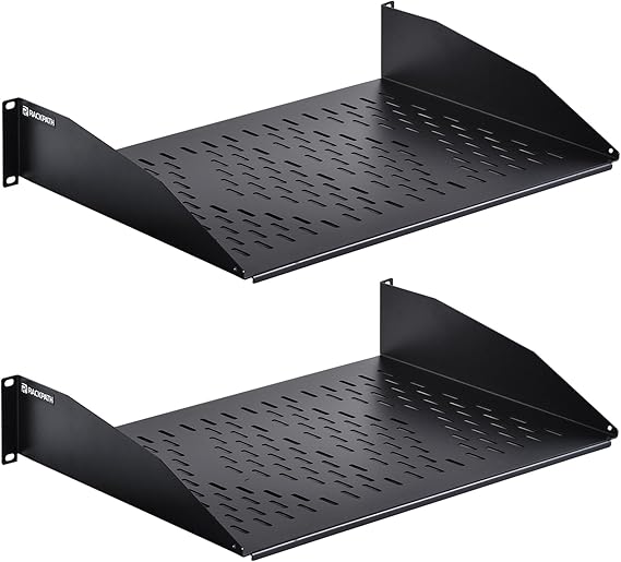 RackPath 2U Cantilever Universal Rack Shelf - 14in Deep Rackmount Shelf for 19 AV/Network Equipment Racks 55lbs Capacity - 2 Pack
