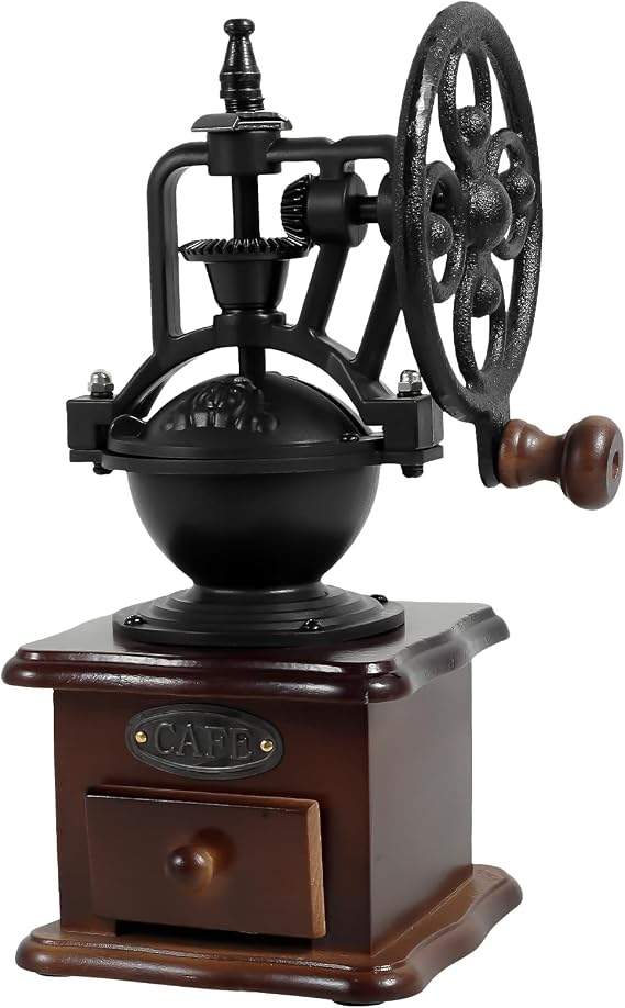 Manual Coffee Grinder, Mini Hand Coffee Grinder, Ceramic Burr Coffee Bean Mill with Hand Crank for Home Use, Travel, Camping, Pour Over, etc, 5 Adjustable Settings, Vintage Wooden Coffee Decor