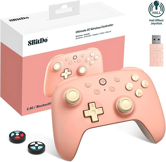 8Bitdo Ultimate 2C Wireless Controller for Windows PC and Android, with 1000Hz Polling Rate, Hall Effect Joysticks and Hall Triggers, and Remappable L4/R4 Bumpers, Turbo Function (Peach)