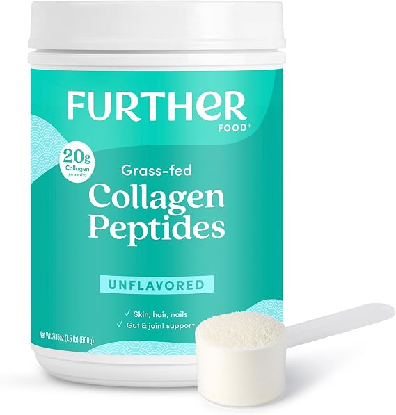 Further Food Unflavored Collagen Peptides Powder, 100% Grass-Fed, 21.16 Oz | Hydrolyzed Type 1 & 3, 20g Collagen per Serving, Supports Skin, Hair, Nails & Joints