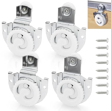 4 Piece Sliding Wardrobe Door Hardware Set, Sliding Closet Door Hardware Set Includes 4 Knob Adjustable Door Hooks and 8 Screws for Wardrobe Cabinet Doors Slide Smoothly and Quietly