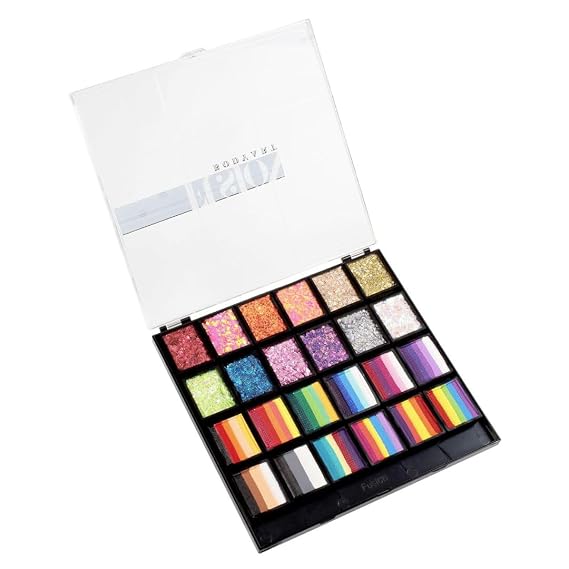 Fusion Body Art | Face Painting and Glitter Palette - 12 Split Cakes & 12 Glitter Creams - Rainbow Party