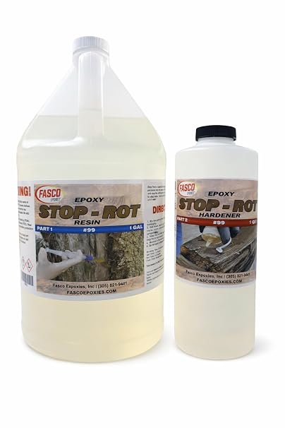 Stop Rot Epoxy Wood Rot Repair Kit 4:1 Penetrating Epoxy for Dry & Damp Wood Gallon Resin + Quart of Hardener Structural Strength, Sandable & Paintable