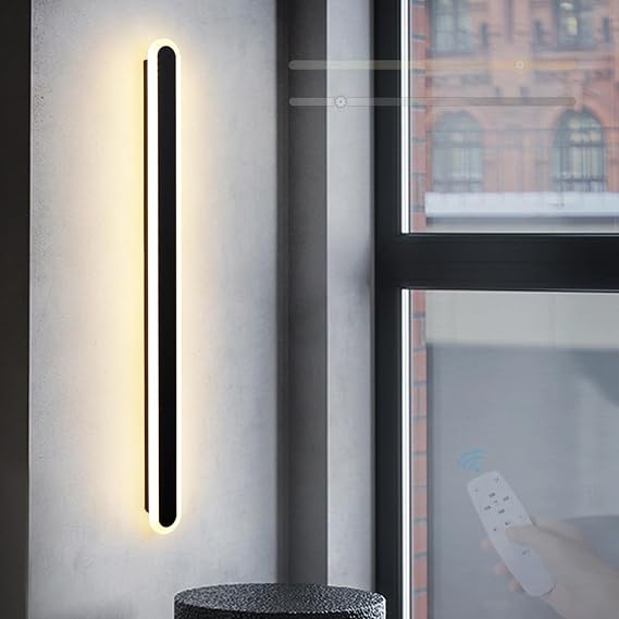 LED Duvar Lambası İç Mekan Uzun Modern Duvar Aydınlatması Uzaktan Kumandalı Kısılabilir Üç Renk Sıcaklığı 3000 K-6000 K Duvar Lambaları Yatak Odası Oturma Odası Koridor Merdiven Boşluğu (Siyah [Enerji Sınıfı A+++]