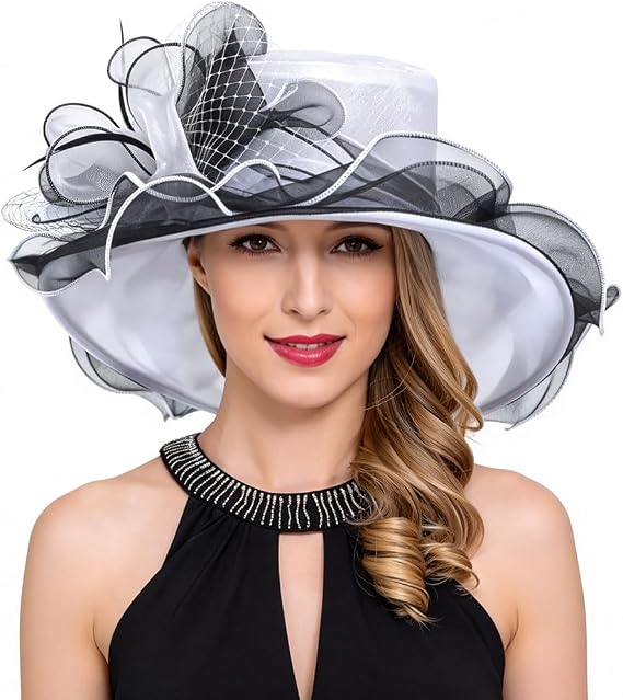 Ruphedy Women Derby Church Dress Fascinator Wide Brim Tea Party Wedding Hats