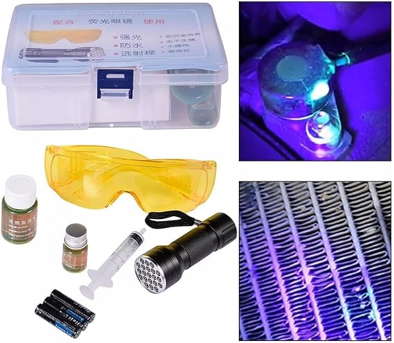 Oil Leak Detection Kit,Auto Air Conditioner Leak Detector,Engine Oil Leak Detecting Tools,Professional Car Tool Automotive AC UV Dye Leak Detection Kit with Protective Glasses