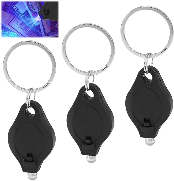 3PCS Blacklight Note Checker Keychain Mini LED Flashlight Torch with UV Detector for Paper Notes Money Checker Counterfeit Verification Pocket Small Keyring Torch for Travel Home Office (Black) [Energy Class A]