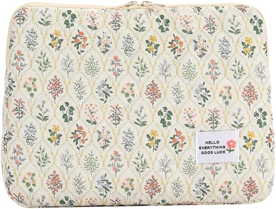Puffy Quilted Floral Laptop Case - Coquette Aesthetic Shockproof Cover for iPad, Computer, Tablet (11-15 inch)