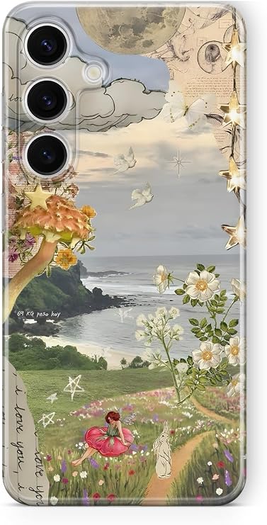 Samsung Galaxy S24 FE ile Uyumlu Rüya Bahçesi Desenli Şeffaf Telefon Kılıfı