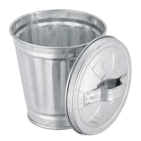 Silver Mini Galvanized Trash Can with Lid, Mini Wastebasket Small Metal Buckets with Lids Mini Tabletop Metal Rubbish Bin Flower Pot Pen Holde Trash, Wastebaskets, 3.74"