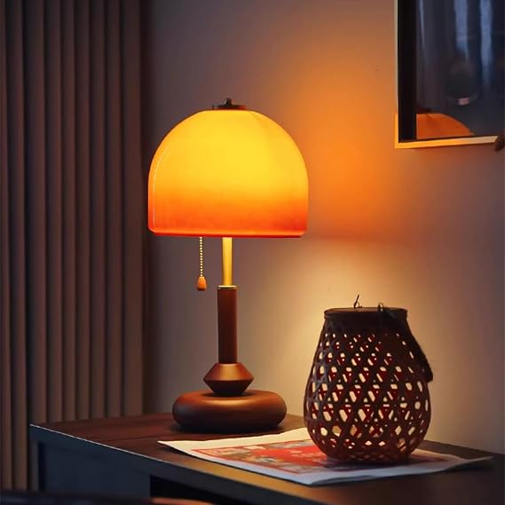 Modern Table Lamp,Gradient Orange Mushroom Glass Desk Lamp