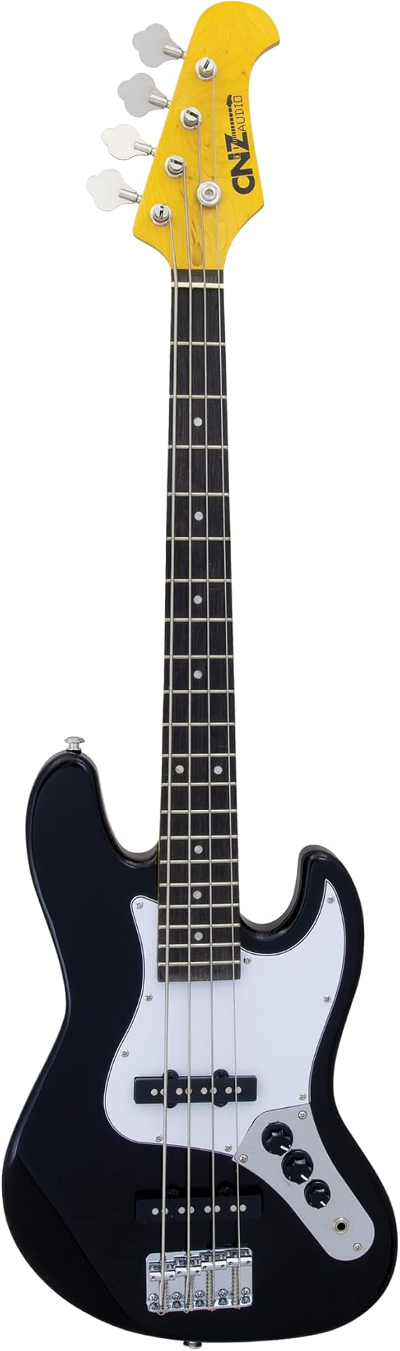 JB Mini Electric Bass Guitar - Black Body, Maple Neck, Rosewood Fingerboard & 3-Ply White Pickguard, 28.6" Short Scale Premium Pickups, Vintage Steel Bridge & Tuners - Pure Awesomeness