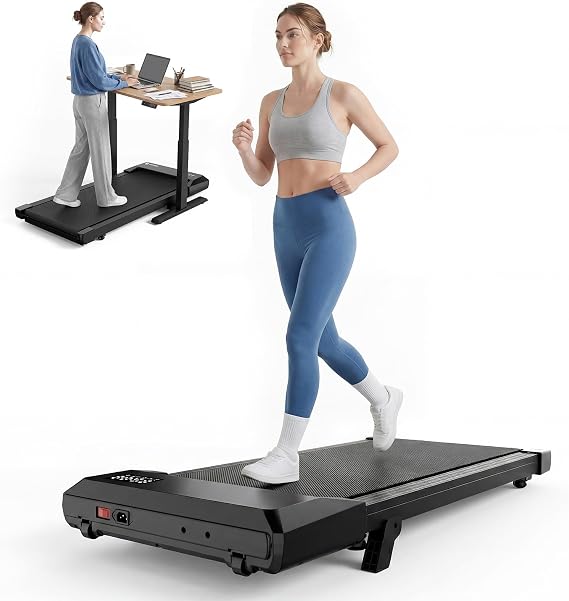 DeerRun Walking Pad mit 6% Steigung Unter Schreibtisch Laufband für Home Office und Zuhause Kompaktes Laufband mit App Fernbedienung und LED-Anzeige bis 136 kg