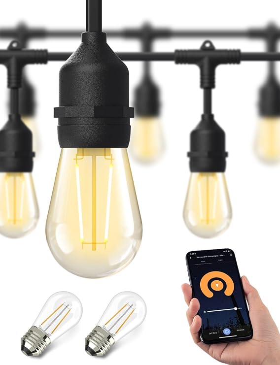 XMCOSY+ Outdoor String Lights, 98FT Smart Dimmable Edison Bulb Patio Lights