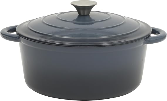 Gibson Home Addlestone 5 Qt Enameled Cast Iron Dutch Oven Pot with Lid Round, Oven Safe to 500F, Ideal for Bread Baking & Stews - Gradient Navy Blue