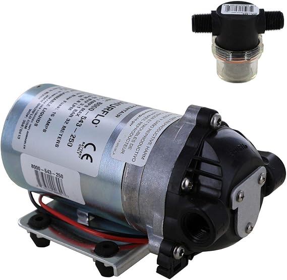 Shurflo 8000-543-250 Bypass 12V Diaphragm Pump with Shurflo 255-568 Strainer (Bundle, 2 Items)