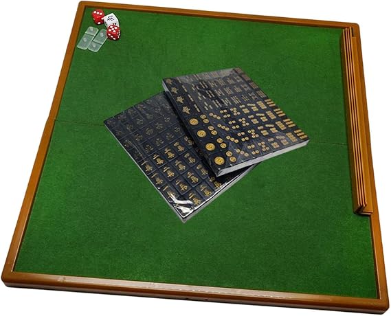 144 Tiles Mahjong, Chinese Mahjong Game Set, Mini Mahjong Set with Folding Mahjong Table, Black