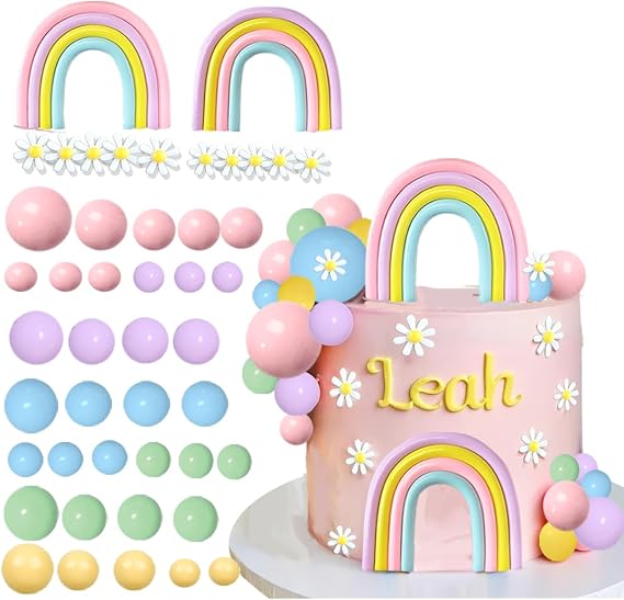 Rainbow Cake Topper Rainbow Theme Party Supplies Pastel Balls Cake Topper