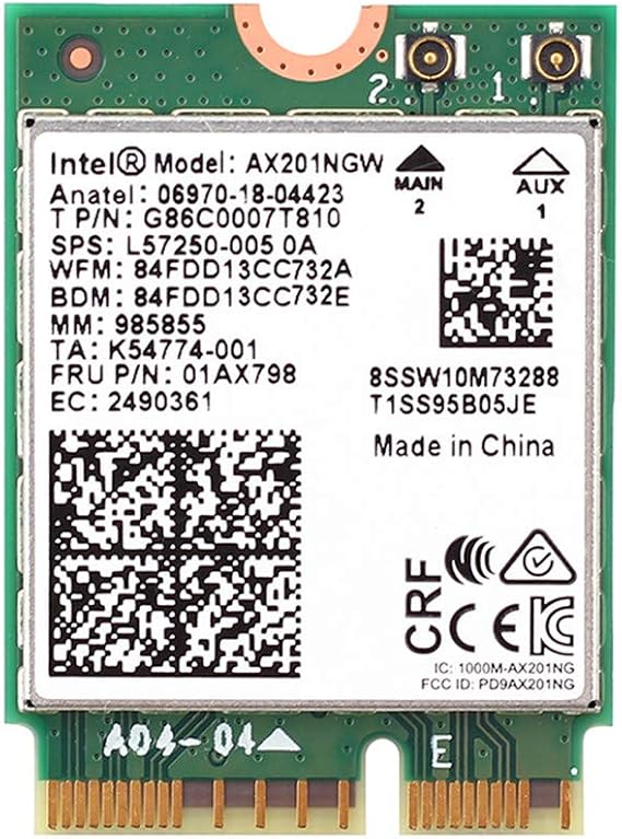 AX201NGW WiFi 6 Card, M.2 Laptop 2.4Gbps 802.11ax. AX201 Wireless Card 11AX WiFi Adapter with Bluetooth 5.2 Mu-Mimo for Windows 10/11 64-bit, Google Chrome OS, Linux(64bit)