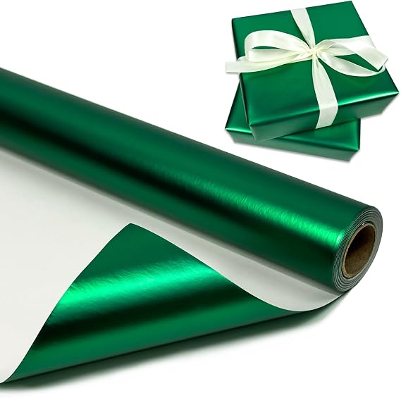 BIHIYII Green Wrapping Paper Roll 43 cm x 10 m, Metallic Wrapping Paper Rolls, Matte Gift Wrap for Birthday Christmas Wedding Party Bouquets (Green)
