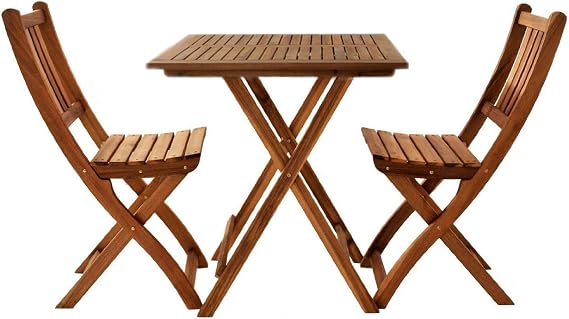 Sam 3-Piece Garden Set Blossom Acacia Wood Garden Table + 2 Folding Chairs