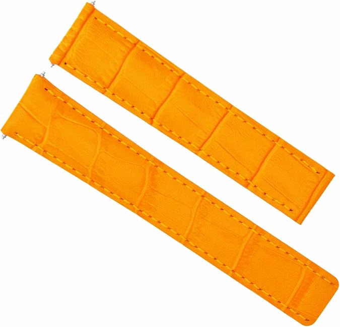 Ewatchparts 20mm Leather Watch Band Strap Deployment Clasp Compatible With Cartier Tank Watch Orange