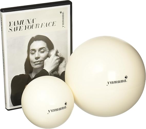 Yamuna Body Rolling Save Your Face Kit Exercise Ball & Massage Tools to Stimulate Bone, Activate Muscles, Boost Circulation, Tone, Reverse Gravity Effects for Youthful Glow