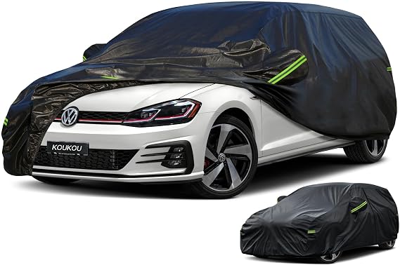 KouKou Car Cover Waterproof All Weather, 7 Layers Outdoor Car Covers for Automobiles with Zipper, Universal Fit Hatchback Subaru Impreza,Mazda 3,VW Golf, BMW X2, ect. (Length to163-178 inch)