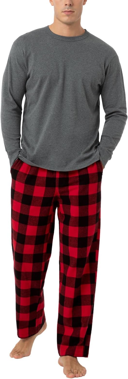 LAPASA Men's Pajama Set Cotton Flannel Lounge Long Sleeve Sleepwear Pjs