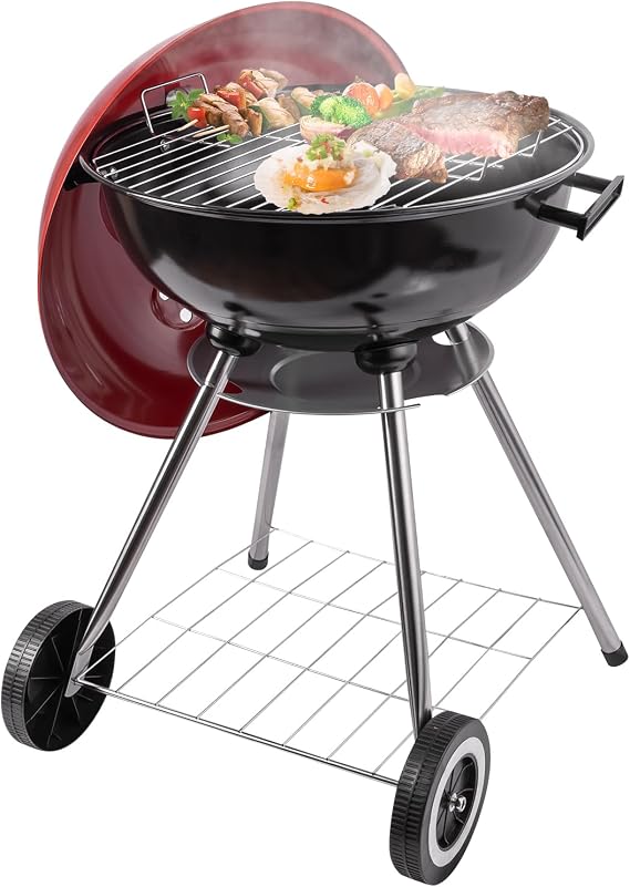 Charcoal Grill - 18inch portable Charcoal BBQ Grill with handle and wheels - Kettle Grill for outdoor, backyard, picnics, party parties
