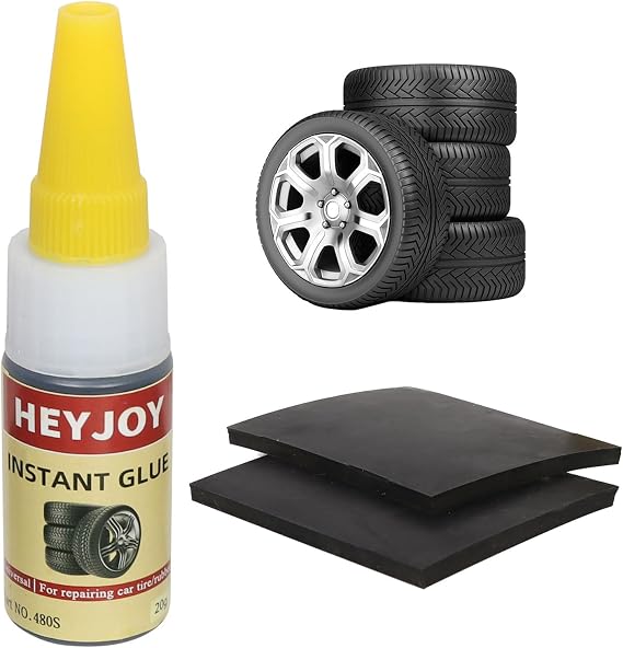 Black Tire Glue with Patch, Sidewall Emergency External Tire Repair Kit, Puncture Repair Anywhere for Tubeless Tires Rubber for ATV UTV Off-road Vehicles Car Motorcycle Tractors Van Trailer Lawn Mower
