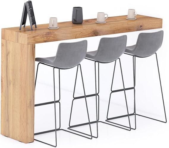Mobili Fiver Evolution Tall Kitchen Bar Table Made in Italy | Space Saving, Wall-Mounted Counter Height Table for 3 | Breakfast Bar Table Top w/Cable Holder | Rustic Oak | 70,9'' x 15,7" in
