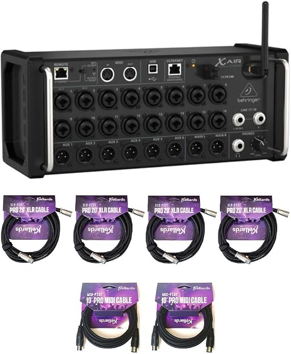 Behringer X AIR XR18 18x12 Digital Mixer for iPad/Android Tablets Bundle with Kellards XLR-P20T Pro 20 ft XLR Microphone Cable (Pack of 4), Kellards MID-P10T Pro MIDI to MIDI Cable 10 Feet (Pack of 2)