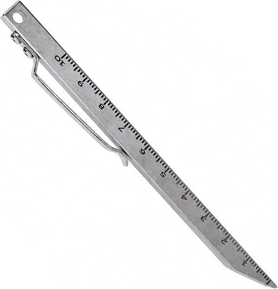 Pry Bar, Mini Pry Bar, EDC Pry Bar, Long Titanium Pocket Pry Bar with Stainless Steel Pocket Clip, Indexing Pry Bar with Built-In Ruler
