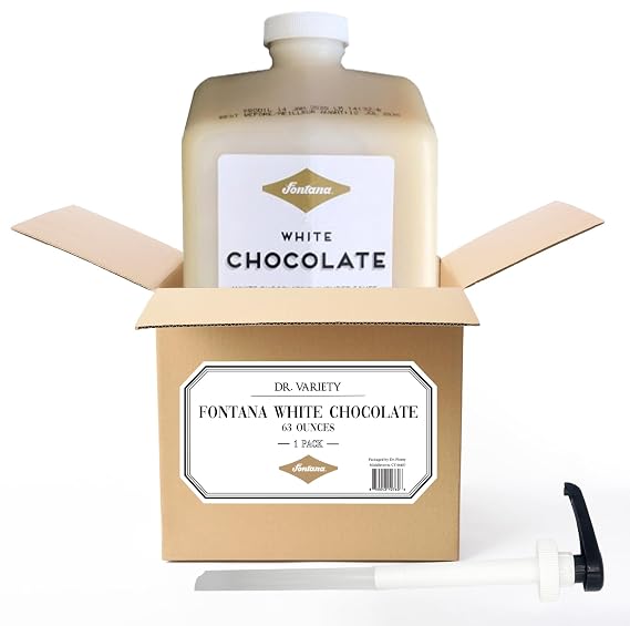 Fontana White Chocolate Mocha Sauce (63 fl oz) Premium White Chocolate Flavoring for Coffee, Lattes, Desserts & Baking Includes Dispensing Pump Kosher Certified By Dr. Variety