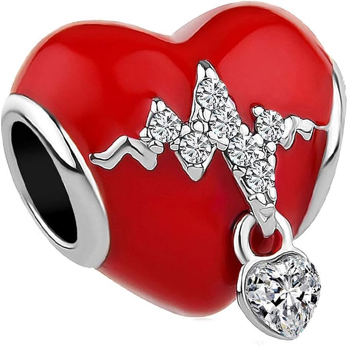 Heart Love Heartbeat Charms Electrocardiogram ECG Beads Compatible With Pandora Charms Bracelets