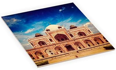 8 Inch Square Decorative Ceramic Tile Art for Wall or Decor Featuring Image of The Humayun Tomb in India
