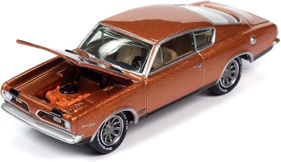 1969 Barracuda Bronze Fire Metallic with Black Stripes Classic Gold Collection 2023 Release 2 Limited Edition to 2932 Pieces Worldwide 1/64 Diecast Model Car by Johnny Lightning JLCG032-JLSP354B