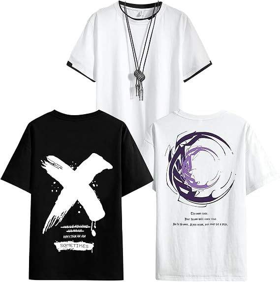 3 Pack Men's Short Sleeve Crewneck Cotton T-Shirt Moisture Wicking Graphic Print Casual Athletic Shirts
