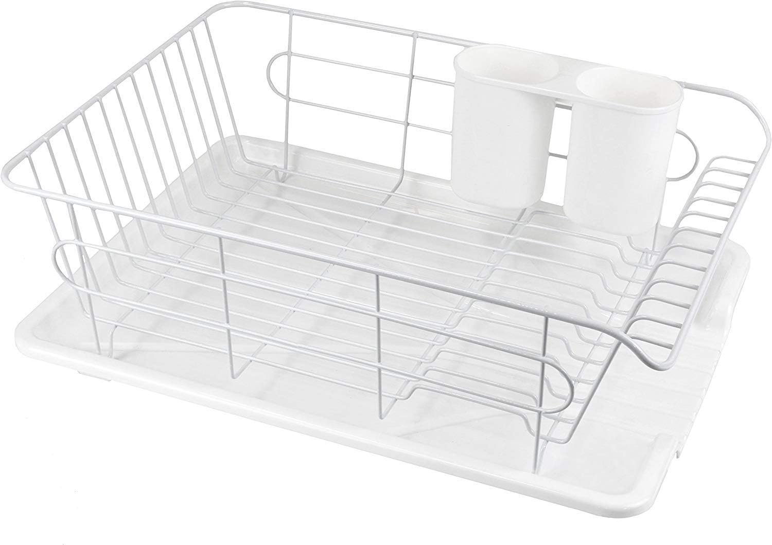 Pearl Metal Aldeo HB-3466 Metal Dish Drying Rack with Tray that Drains Water, Horizontal Placement, White