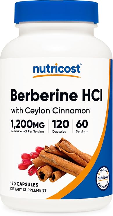 Nutricost Berberine HCl with Ceylon Cinnamon Capsules (120 Capsules)