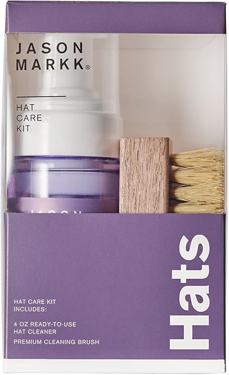 Jason Markk Hat Cleaner Care Kit, 2-Piece Set, Ready-To-Use Foam Hat Cleaner & Delicates Brush, Ideal for Cap and Headwear Cleaning, Safe for Cotton, Wool, Felt, Corduroy, Polyester, 4oz