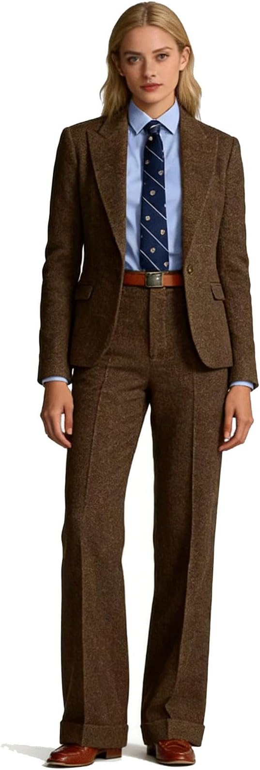 Women's Herringbone Tweed Suit 2 Piece Set Vintage Casual Peaked Lapel Single Breasted Blazer Jacket Pant Formal Office Work