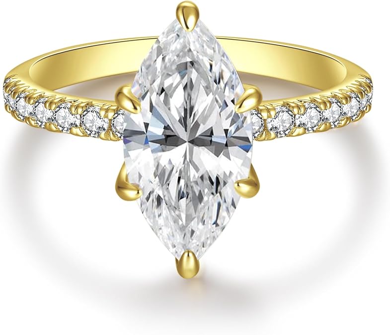 AVECON 3.5CT Marquise Cut Engagement Ring for Women, Half Eternity CZ Style